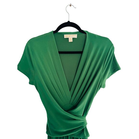 Michael Kors 10 Green Pleated V-Neck Wrap Maxi Dress - Picture 2 of 16